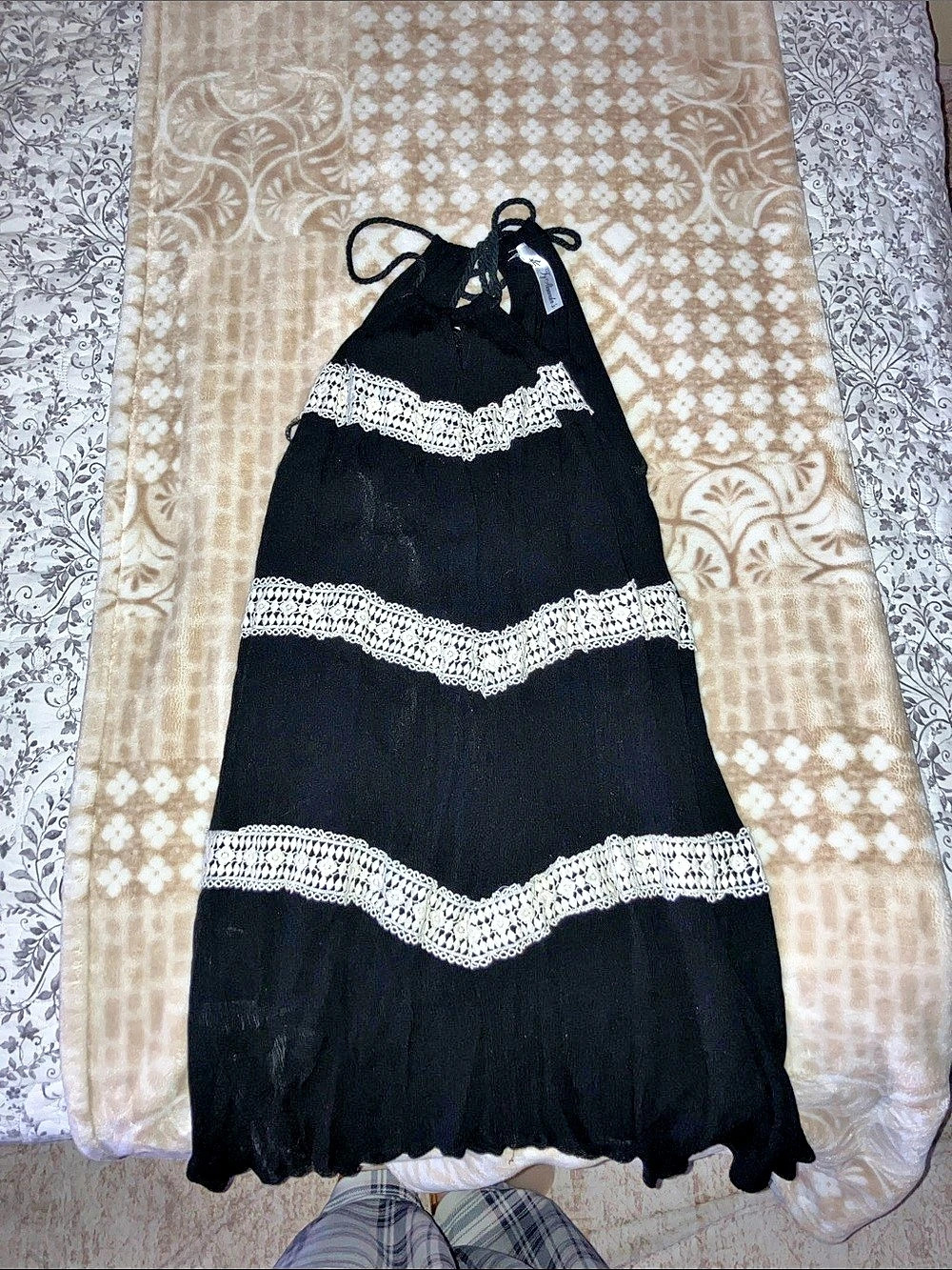 T.A. Williams Black & White Lace Trim Mini Dress Size Small